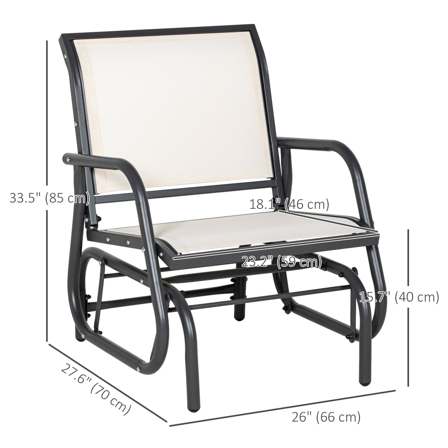 Patio Glider Outdoor Glider Chair with Breathable Mesh Seat & Backrest, Armrests and Metal Frame, Cream White