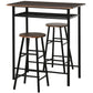 3 Piece Counter Height Bar Table Set with 1 Table, 2 Matching Stools, Dining Table Set with Storage Shelf and Metal Frame Footrest, Black and Oak