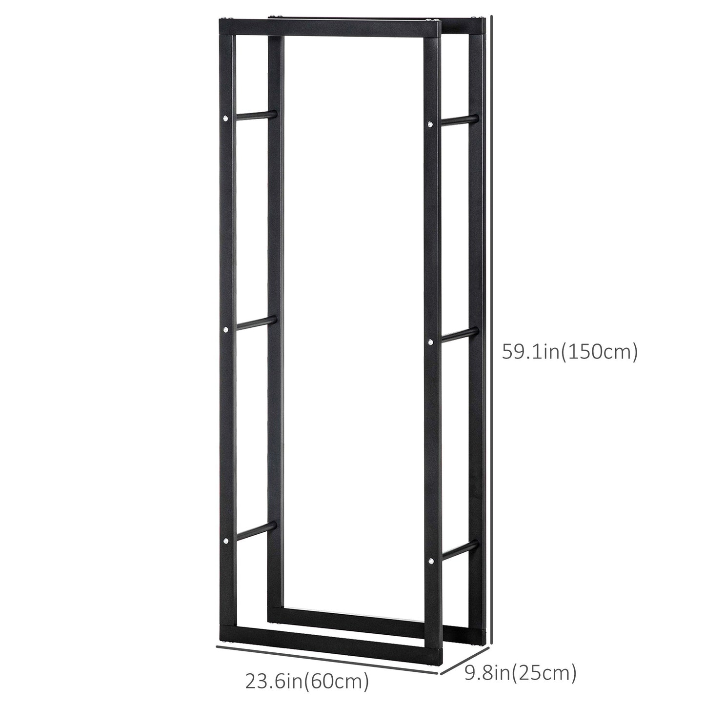 23.6" x 9.8" x 59.1" Firewood Rack Outdoor, Log Holder Fireplace Storage Rack with Handles and 220 lbs. Weight Capacity, Black