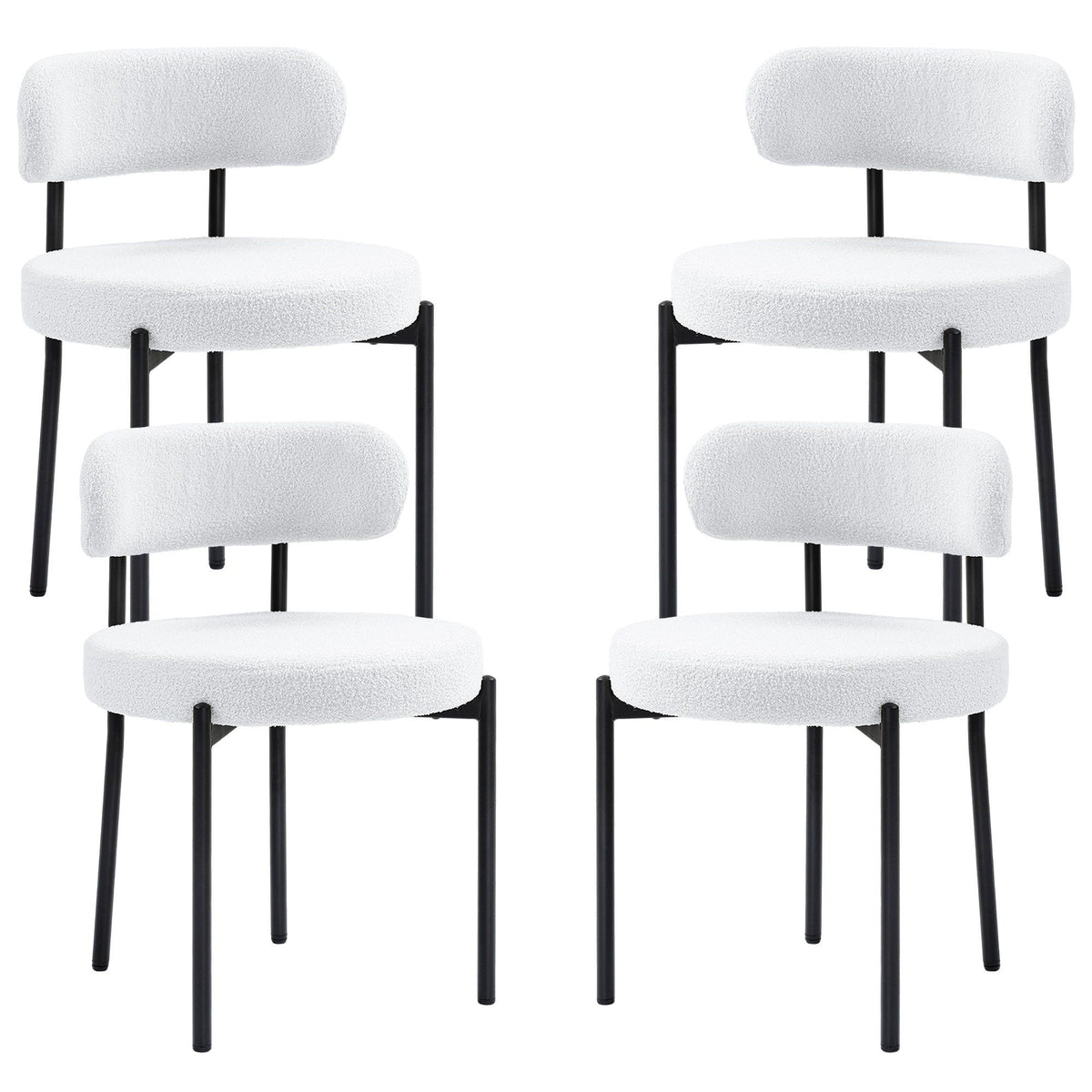 Set of 4 Berber Fleece Dining Chairs - Cream White