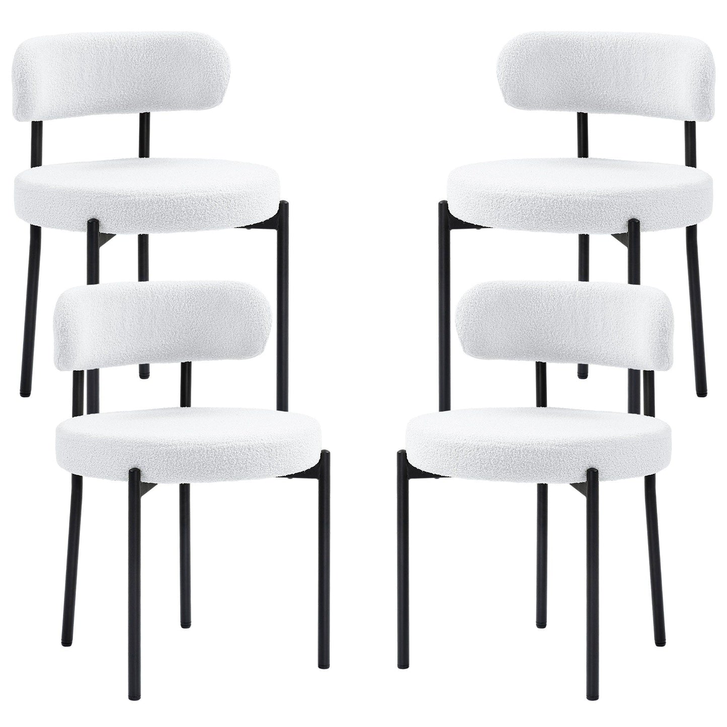 Set of 4 Berber Fleece Dining Chairs - Cream White