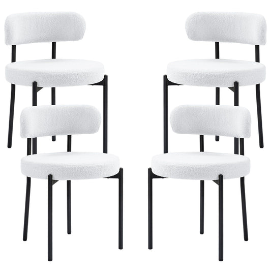 Set of 4 Berber Fleece Dining Chairs - Cream White