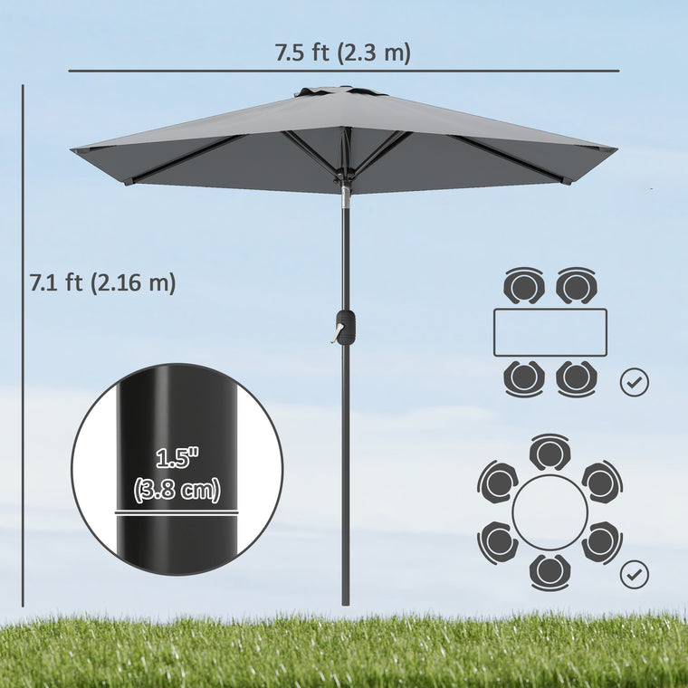 Light Grey Patio Sun Umbrella with 6 Ribs