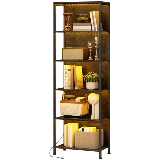 5-Tier Bookshelf with LED Lights - Black