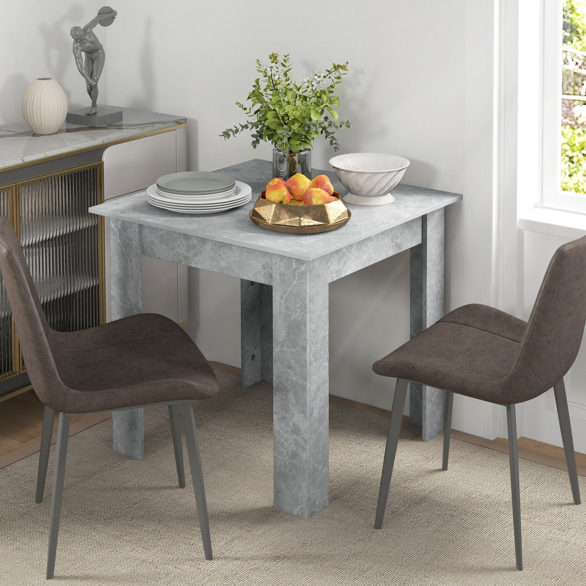 Square Dining Table, Modern Dining Room Table with Faux Cement Effect, Space Saving Small Kitchen Table, Cement Grey