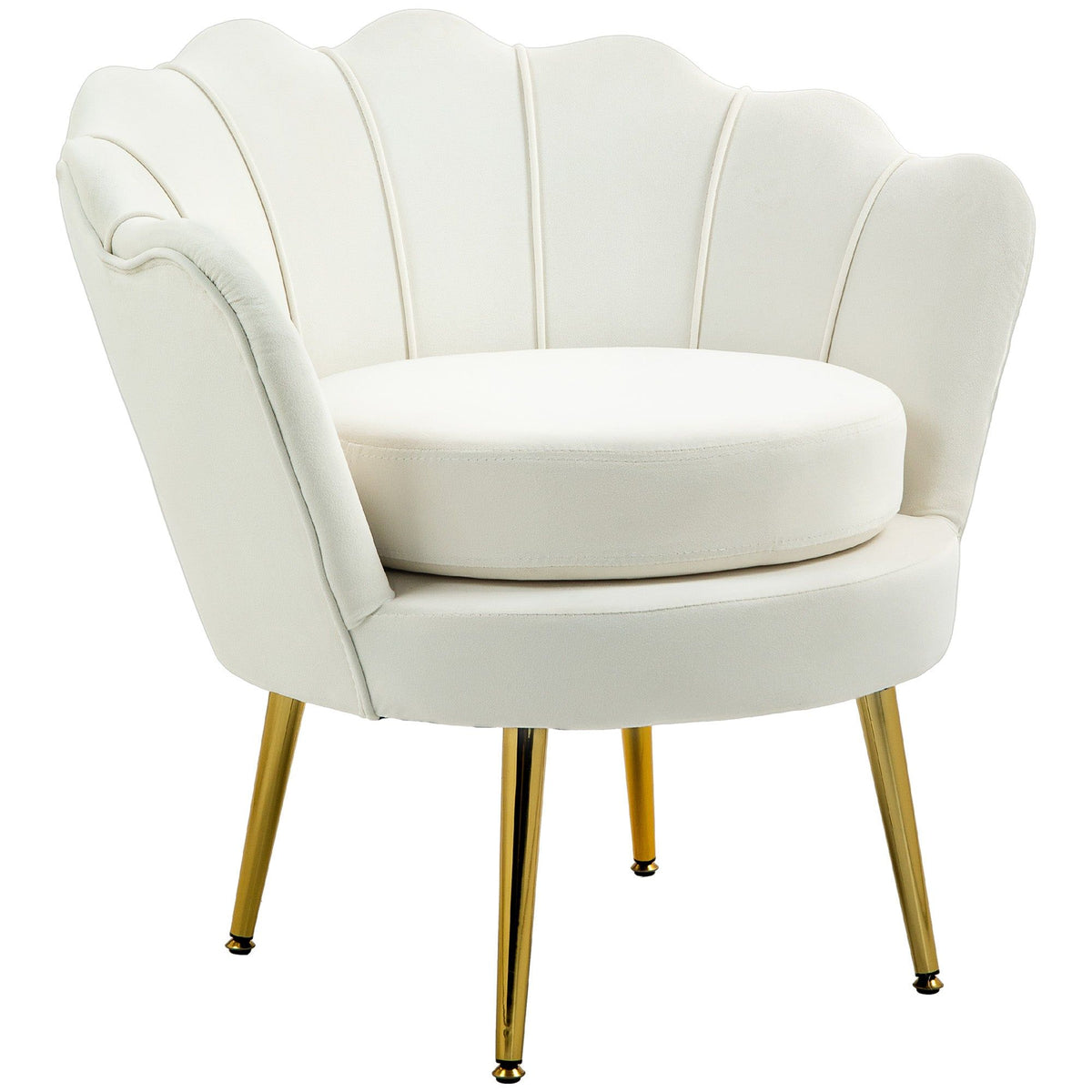 Velvet Club Accent Chair with Gold Legs - Cream White