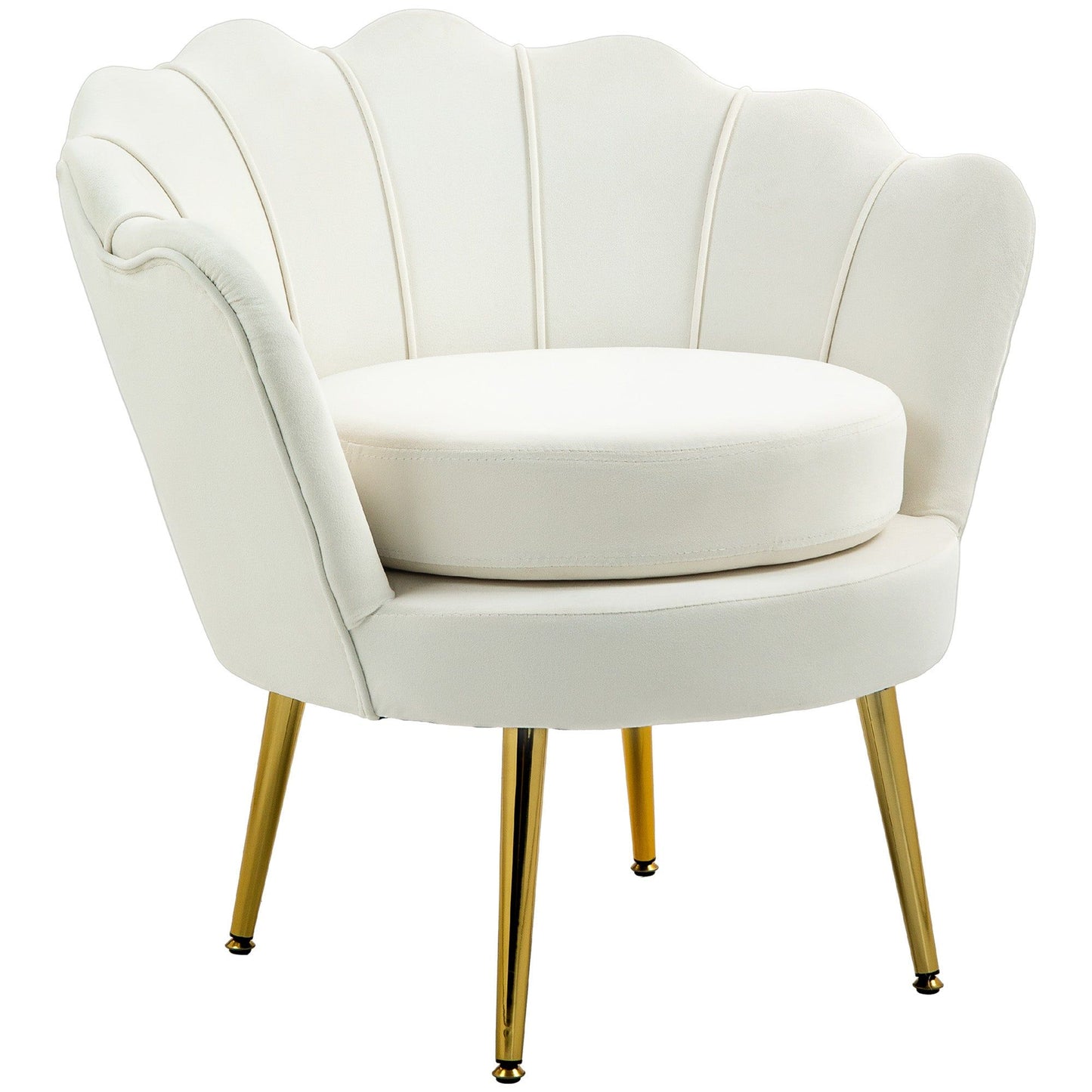 Velvet Club Accent Chair with Gold Legs - Cream White