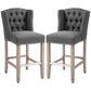 Counter Height Bar Stools Set of 2, Upholstered Bar Chairs with Nailhead Backrest and Footrest, Charcoal Grey