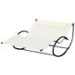 Double Chaise Lounger Garden Rocker Sun Bed Outdoor Hammock Chair Texteline with Pillow Cream White