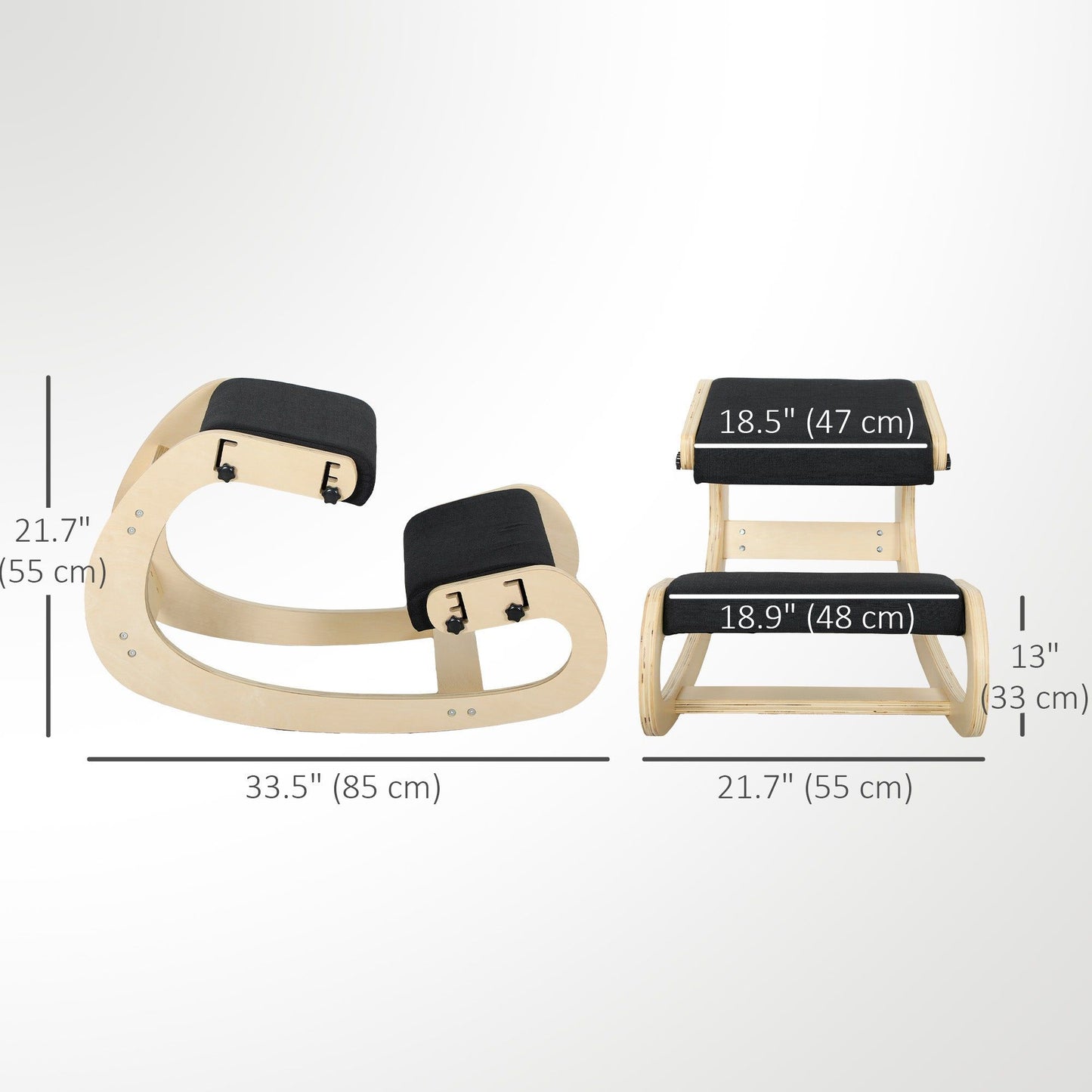 Adjustable Rocking Wood Kneeling Chair - Black