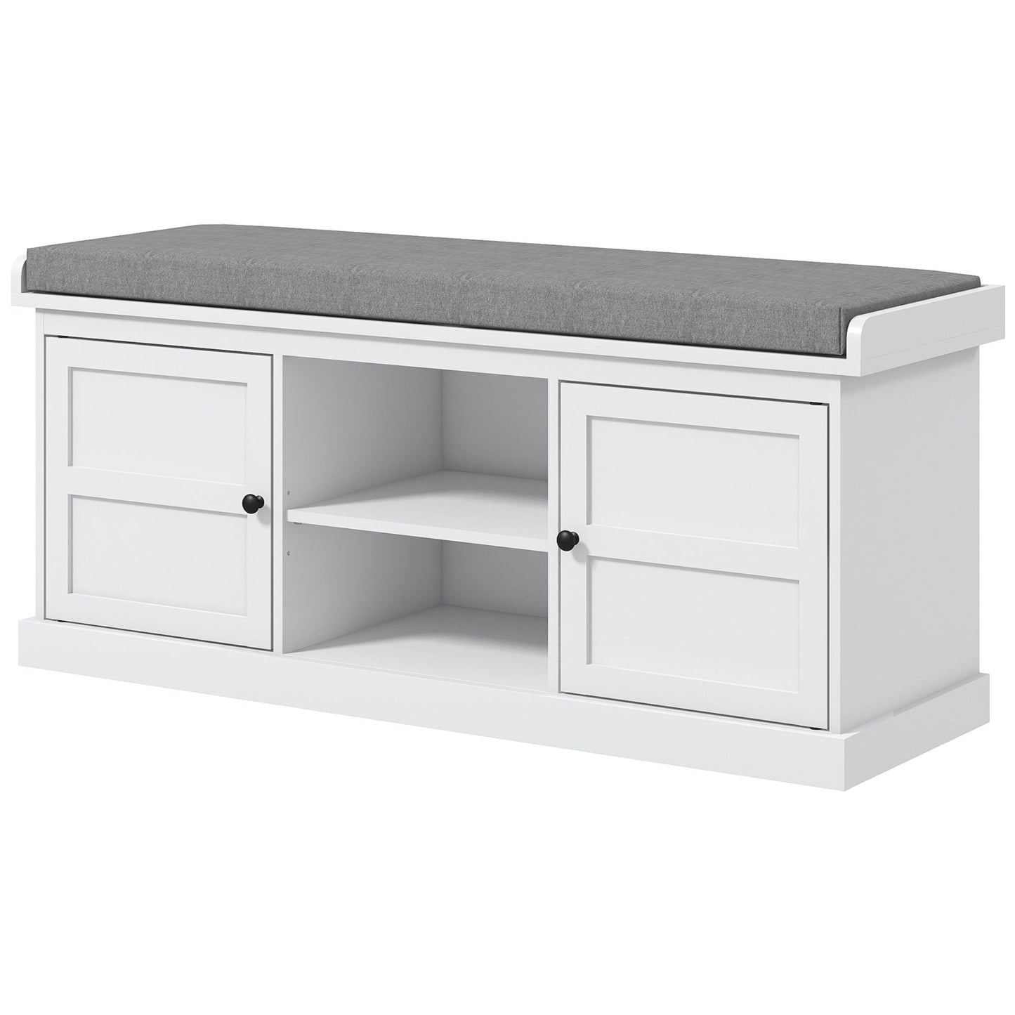 Shoe Storage Bench with Cushioned Seat & 2 Cabinets - White