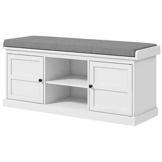 Shoe Storage Bench with Cushioned Seat & 2 Cabinets - White