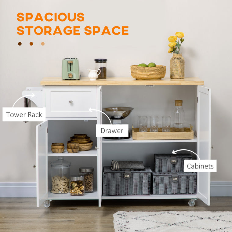 Rolling Kitchen Island with Drawer and Cabinets