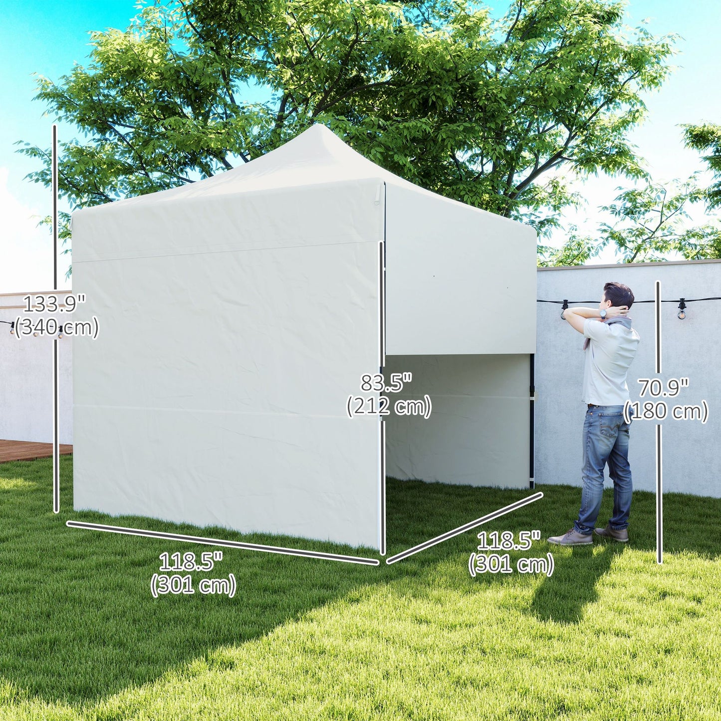 10' x 10' Pop Up Canopy Tent with Awning and Sidewalls, Instant Sun Shelter with Wheeled Bag and Sand Bags
