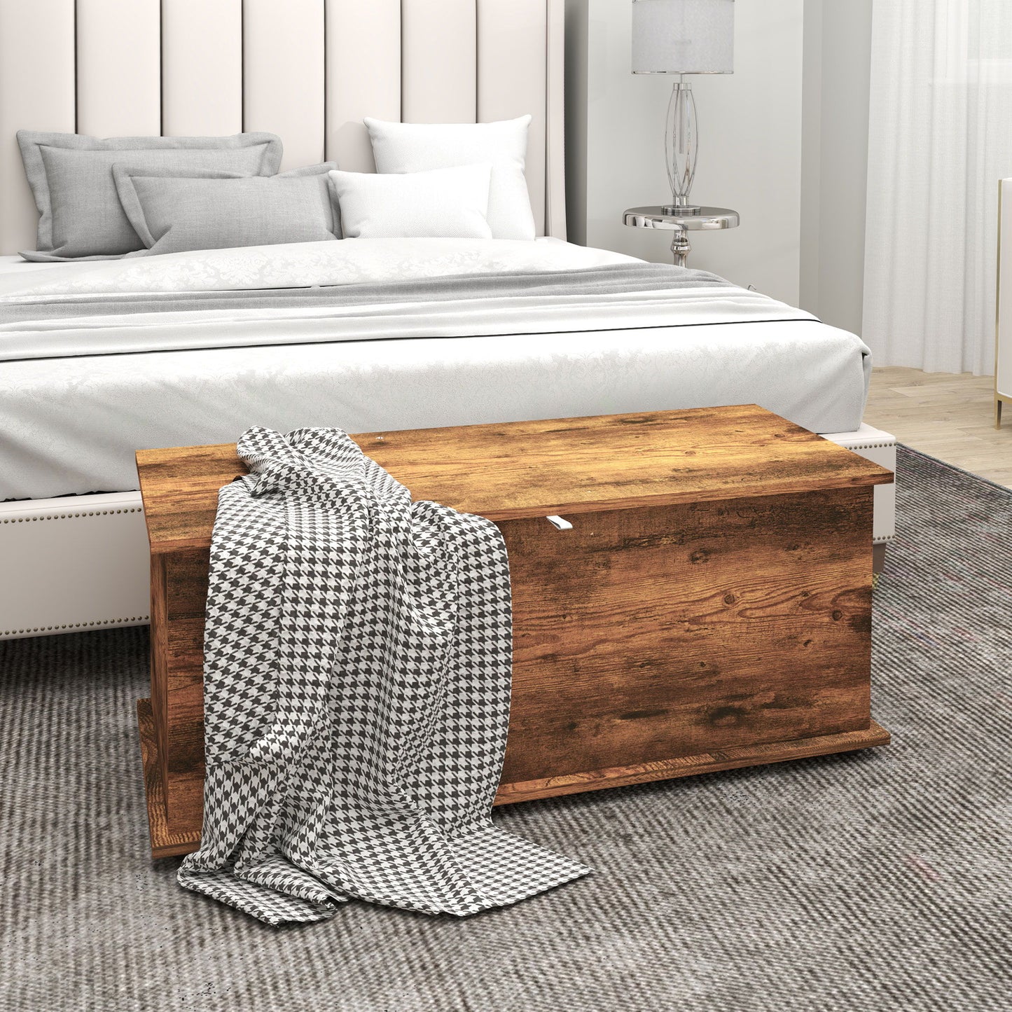 39.5" Storage Chest with 2 Safety Hinges, Storage Box Organizer with Flip-Top Lid, Entryway Storage Bench, Rustic Brown