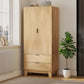 Modern Wardrobe Closet, Freestanding Armoire with Soft-Close Doors, 2 Drawers and Hanging Rod for Bedroom, Natural