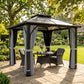 10' x 10' Hardtop Gazebo with 7mm Polycarbonate Double-Tier Roof, Outdoor Gazebo with Netting and Curtains, Dark Grey