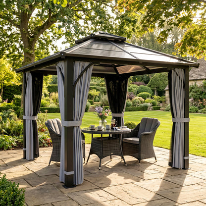 10' x 10' Dark Grey Hardtop Gazebo with Double-Tier Roof
