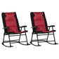 Folding Rocking Chair Set of 2 Padded Rockers with Armrest, Red & Black