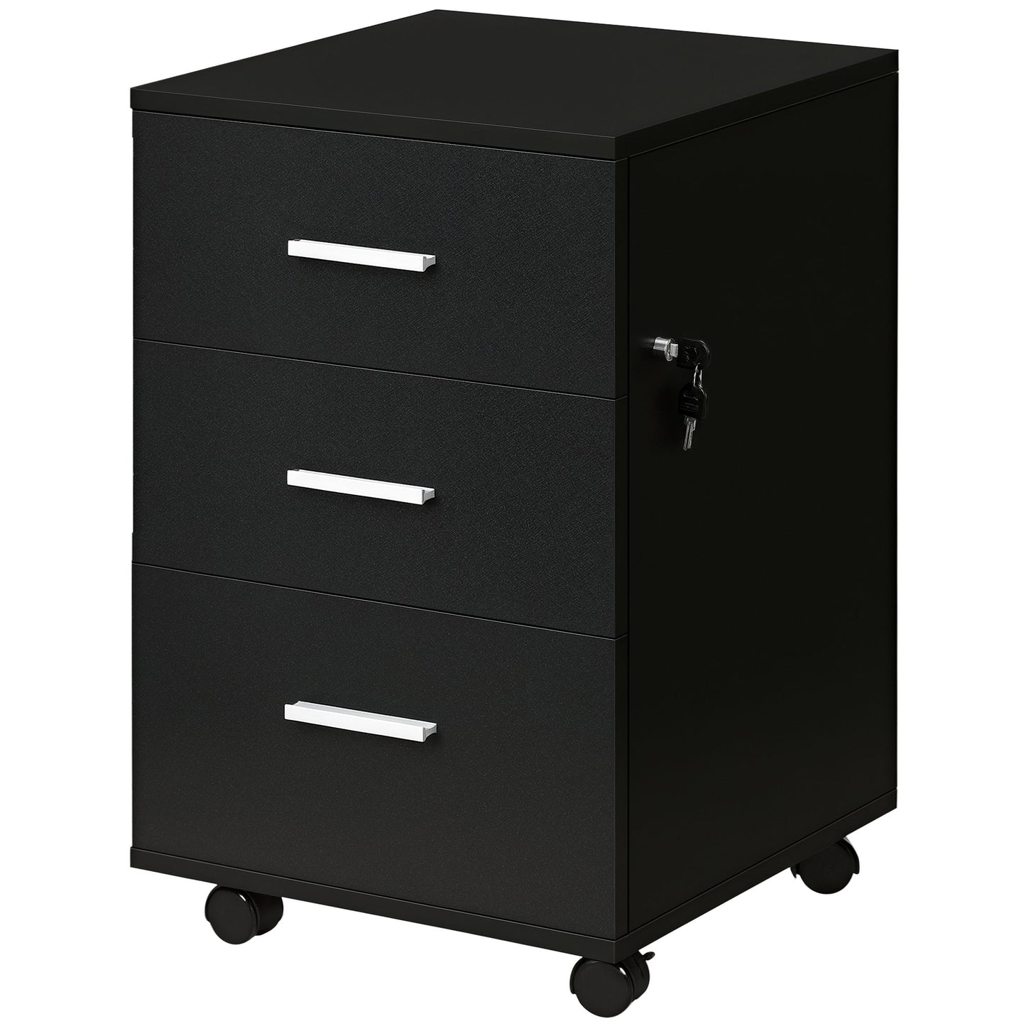 Mobile Filing Cabinet with Wheels, 3 Drawer File Cabinet with Lock and Keys for Home Office, Black