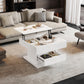Rotating Lift-Top Coffee Table with Height-Adjustable Top, Space-Saving Side Table with Hidden Storage, 27.5'' L x 27.5'' W x 17.5'' H, White