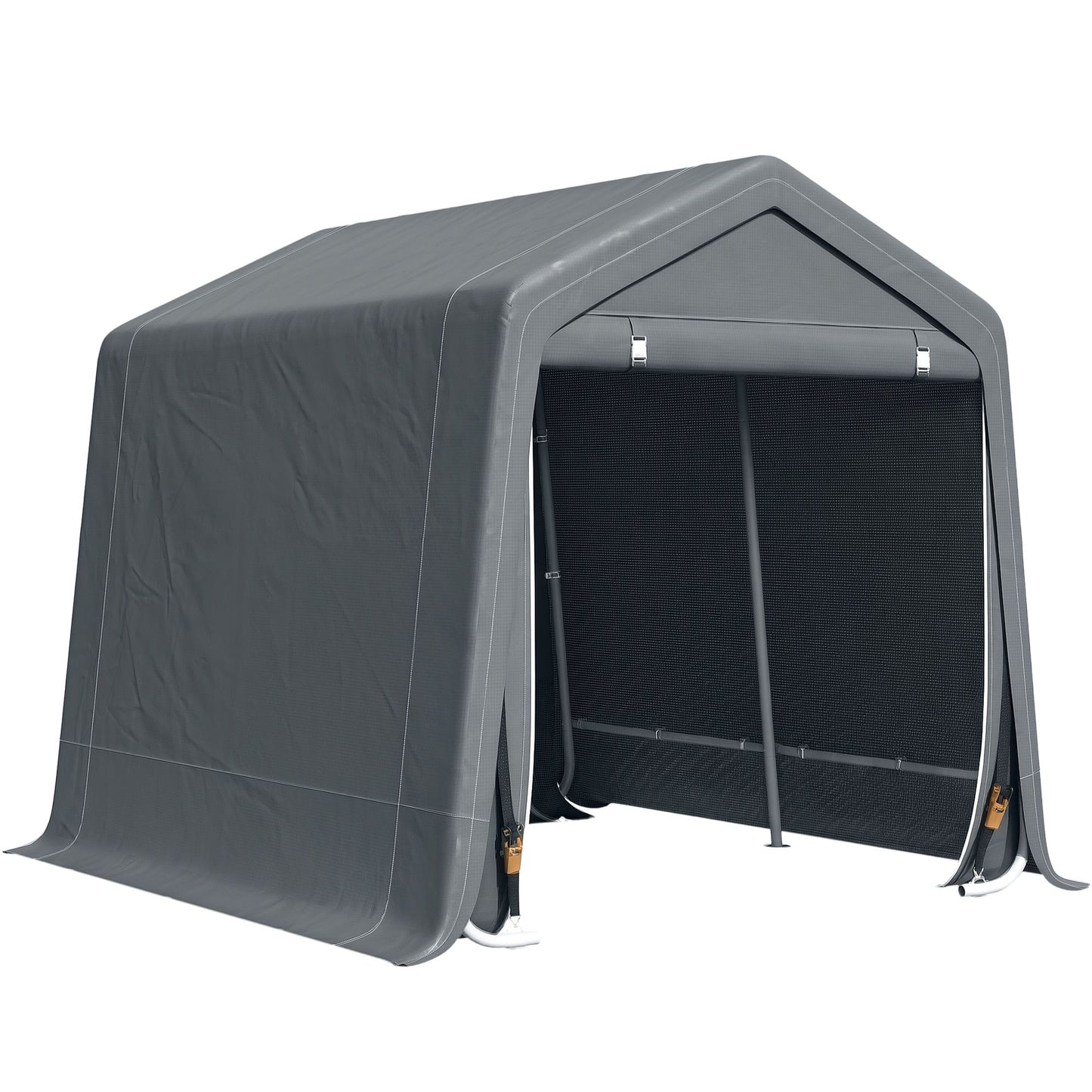 9.2' x 7.9' Garden Storage Tent, Patio Storage Shelter w/ Metal Frame and Double Zipper Doors, Dark Grey