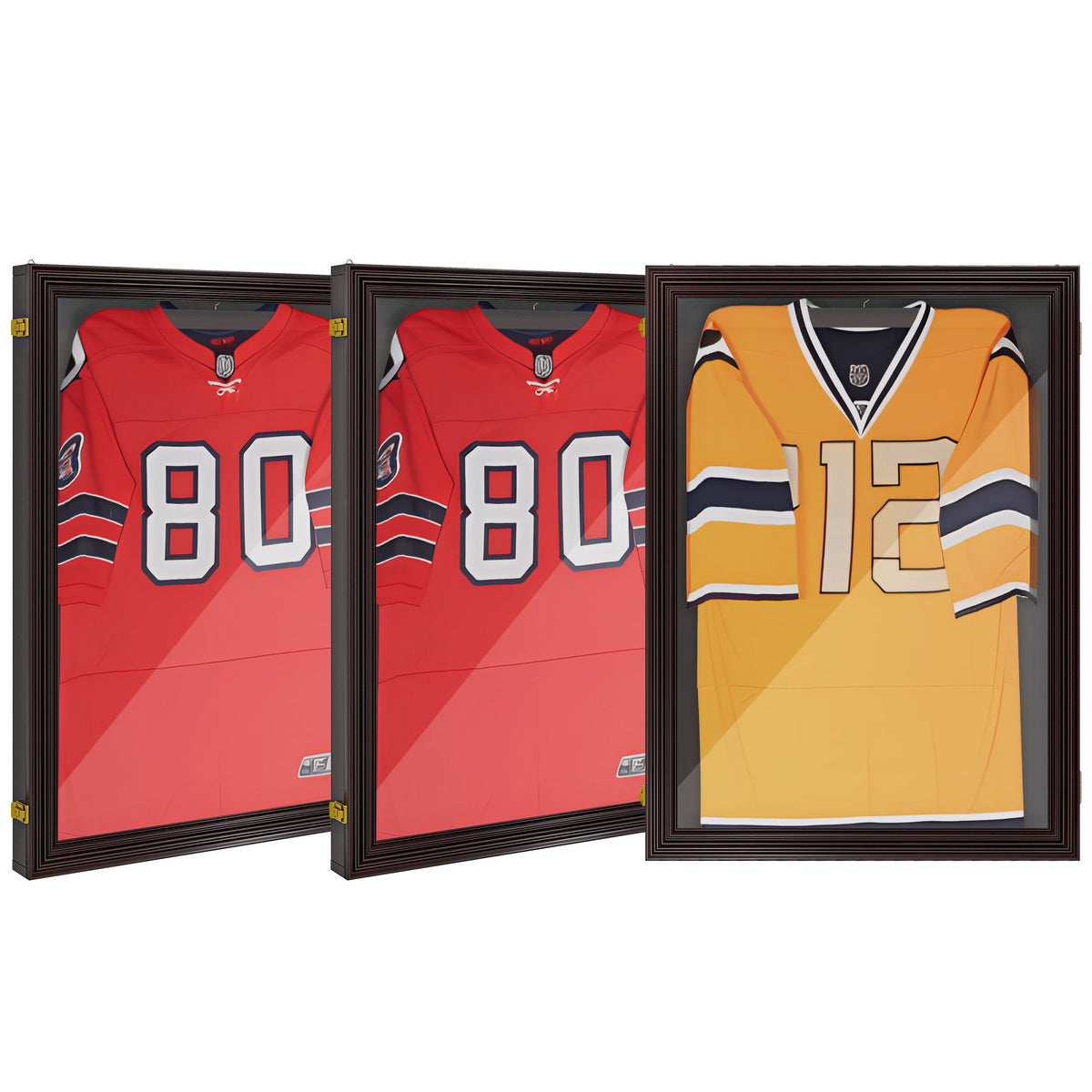 Set of 3 Jersey Display Frame Case, Acrylic Sports Shirt Shadow Box for Basketball Football Baseball, 23.5" x 31.5", Brown