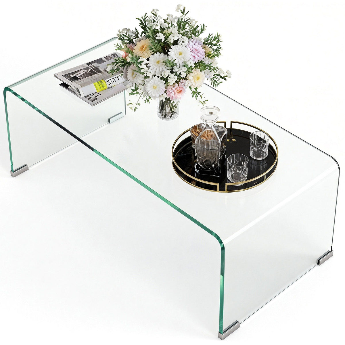 Rectangle Glass Coffee Table with Rounded Edges - Clear