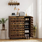 Shoe Cabinet, 20 Pair Shoe Storage Cabinet with Hollowed-Out Doors, Distressed Brown