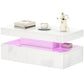 LED Coffee Table, Living Room Table with 2 Drawers and Open Shelf, High Gloss White