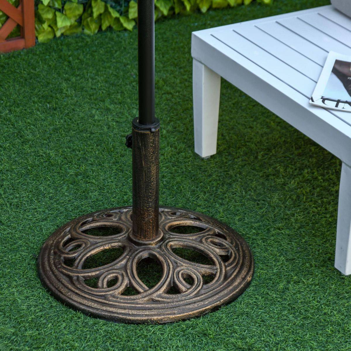 25lbs Cast Iron Round Patio Umbrella Base Stand, Umbrella Holder for Outdoor, Patio, Garden, Deck and Beach, Fit Dia. 1.5", 2" Pole, Bronze
