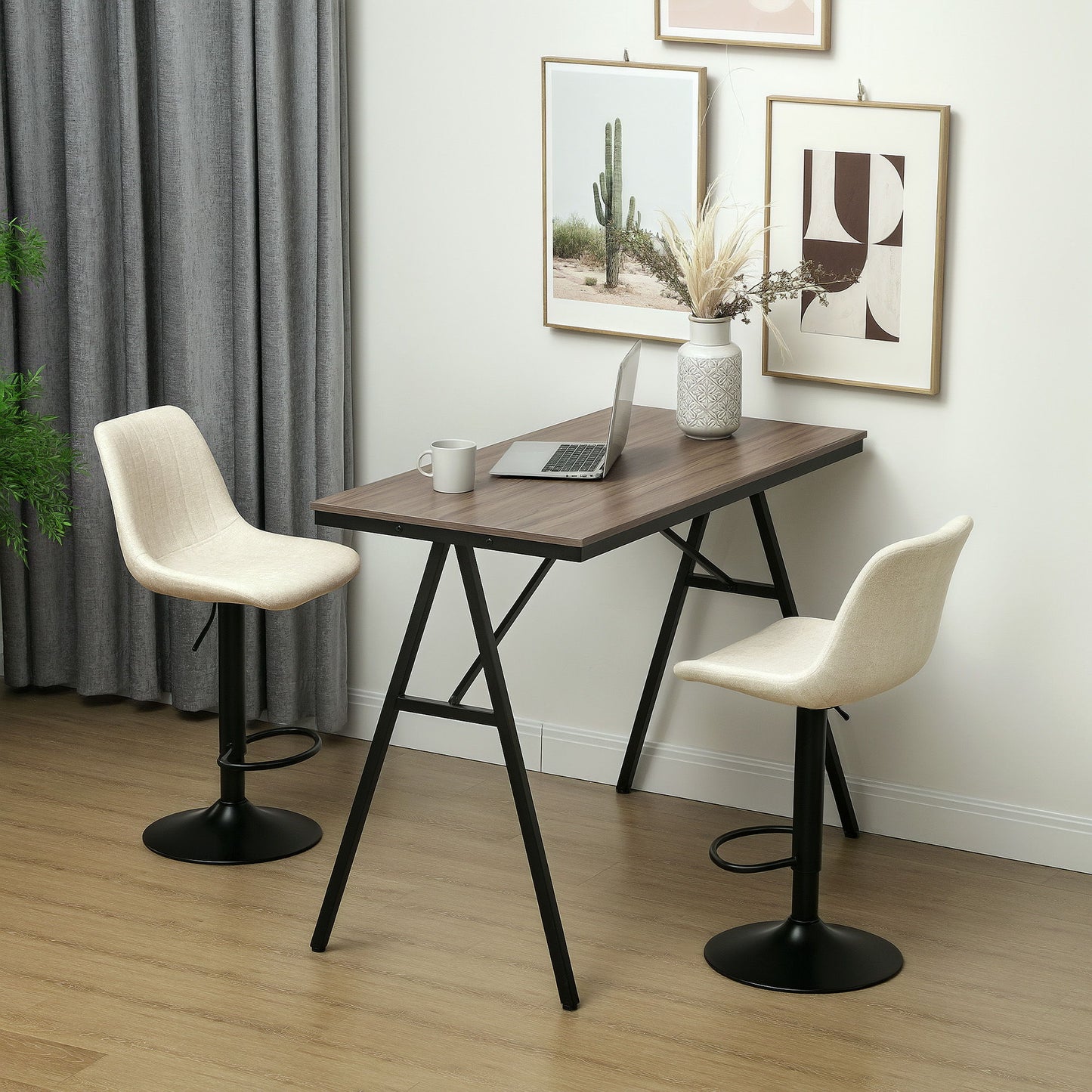 Adjustable Barstools Set of 2, Swivel Bar Stools with Back and Footrest for Kitchen Island Counter, Beige