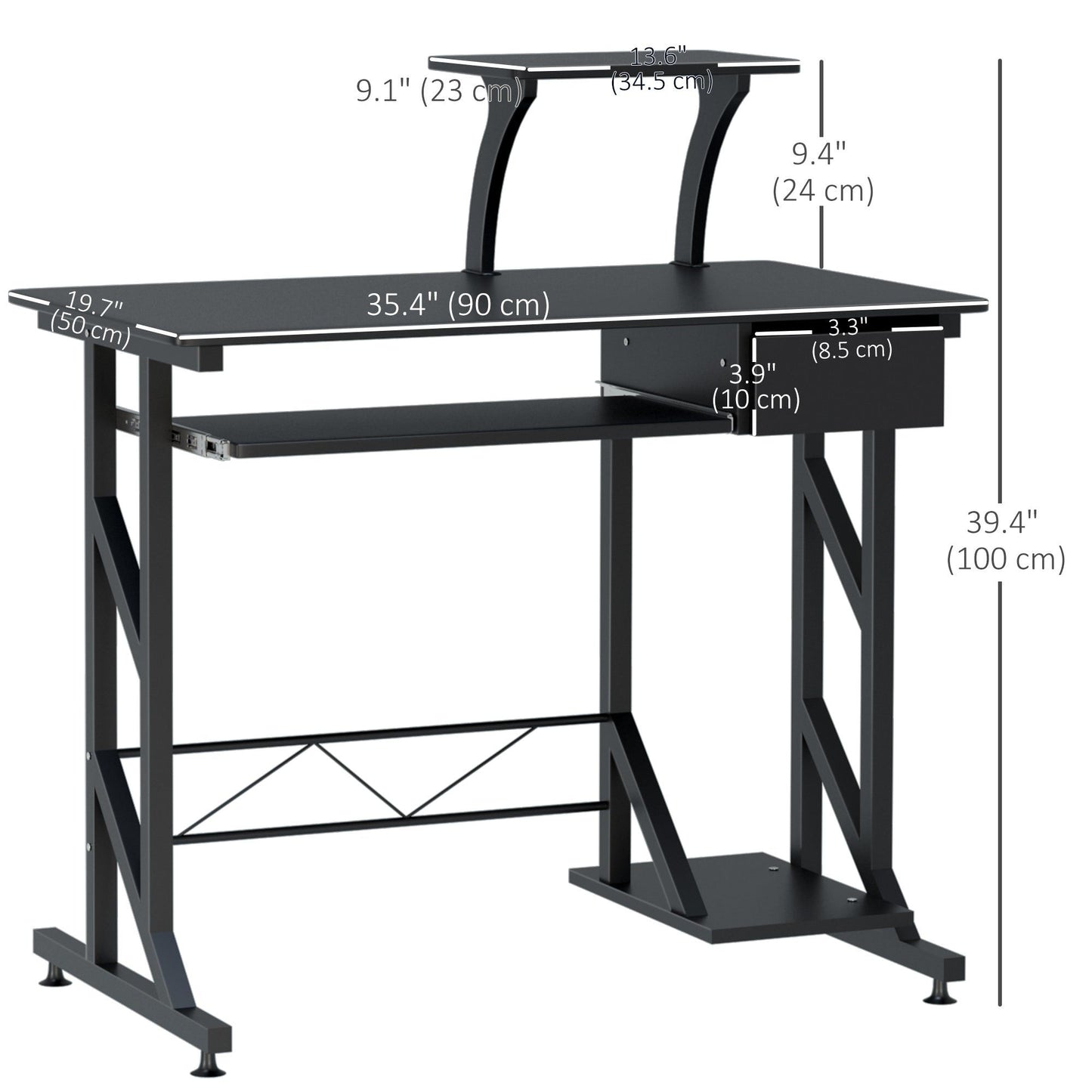 Computer Desk with Keyboard Tray and Drawer - Black