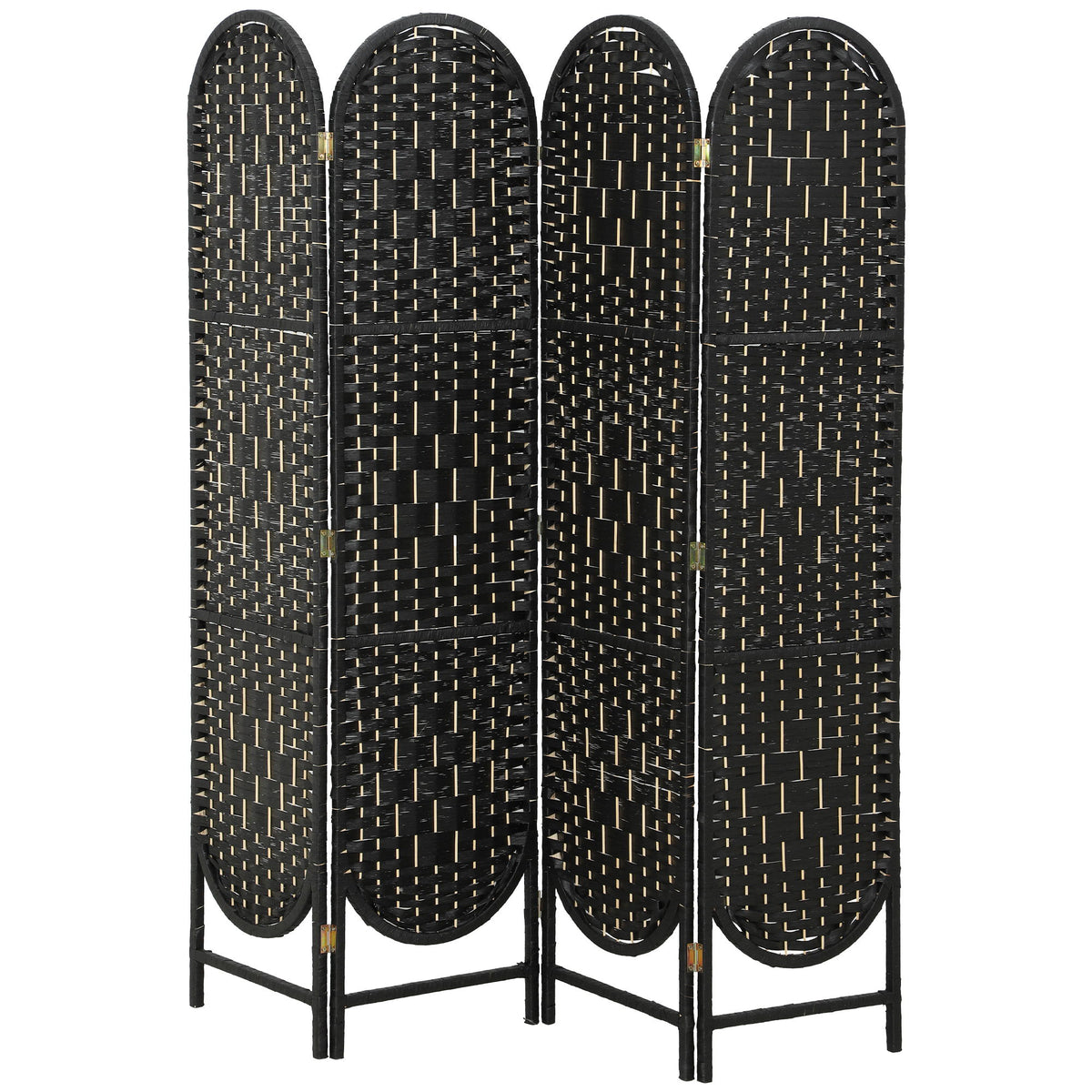 Bohemian Privacy Screen, Folding Room Divider with 4 Panels and Arched Top for Bedroom Living Room Office, Black