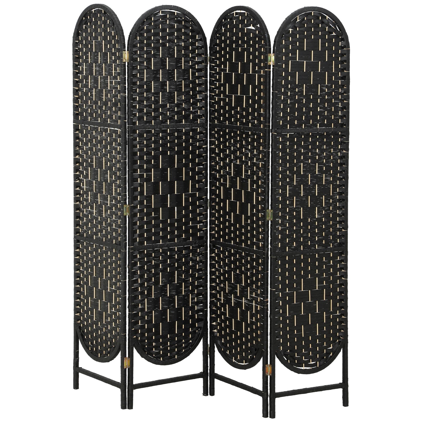 Bohemian Privacy Screen, Folding Room Divider with 4 Panels and Arched Top for Bedroom Living Room Office, Black