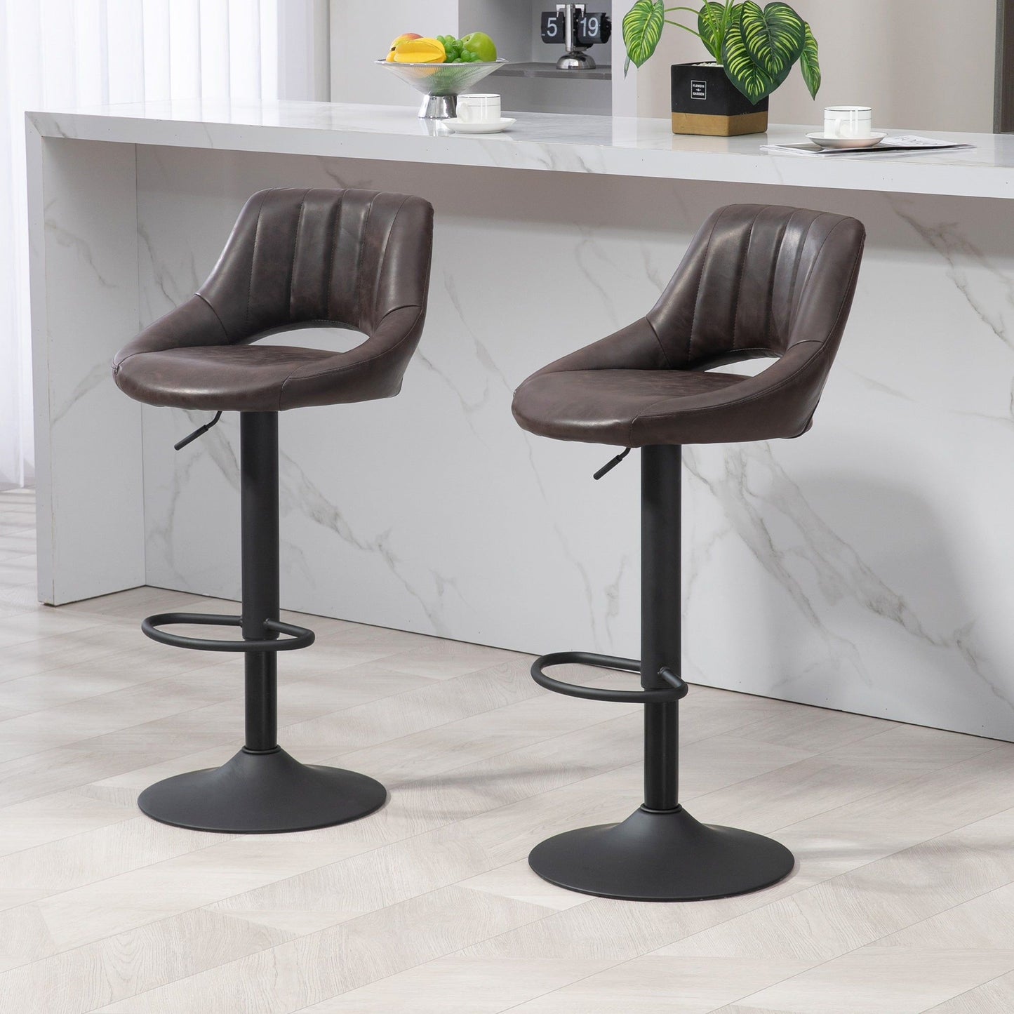 Faux Leather Swivel Bar Stools Set of 2 - Brown