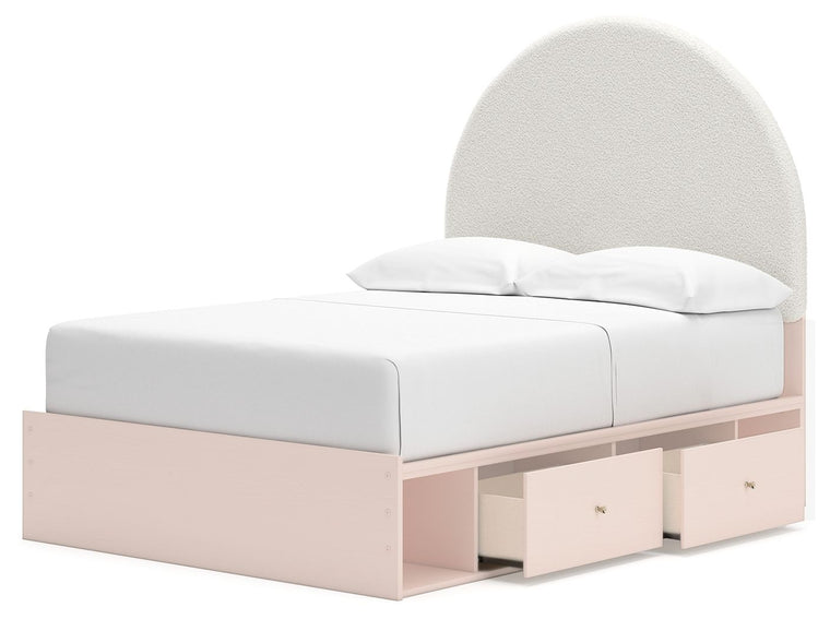 Wistenpine - Full Upholstered Panel Bed With Side Storage - Blush