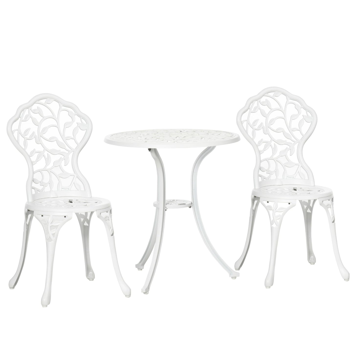 3 Pieces Outdoor Furniture Set, Patio Table and Chairs with Cast Aluminum Frame for Garden, Balcony, Porch, White