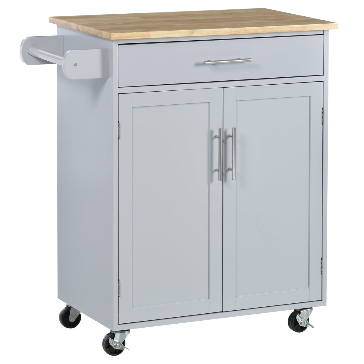 Rolling Kitchen Island Cart with Wood Top - Grey