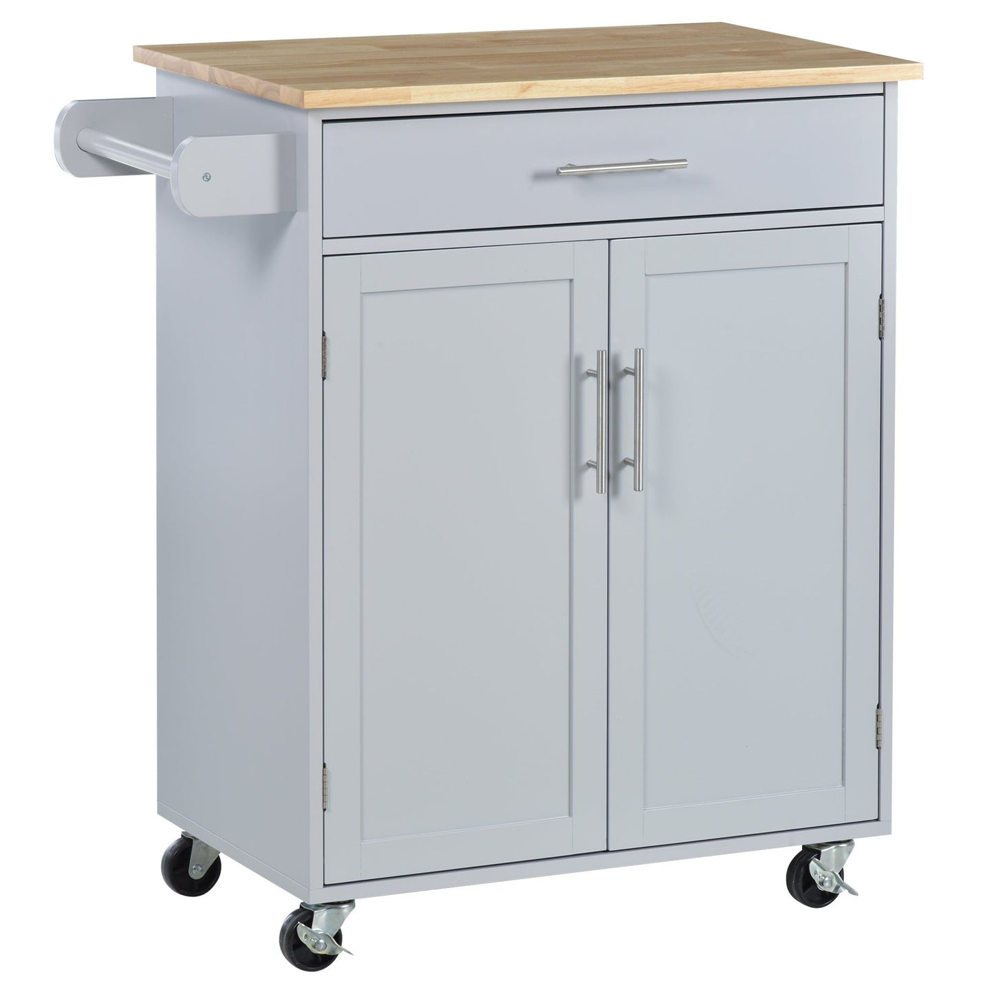 Rolling Kitchen Island Cart with Wood Top - Grey