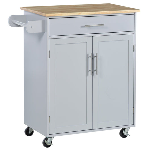 Rolling Kitchen Island Cart with Wood Top - Grey