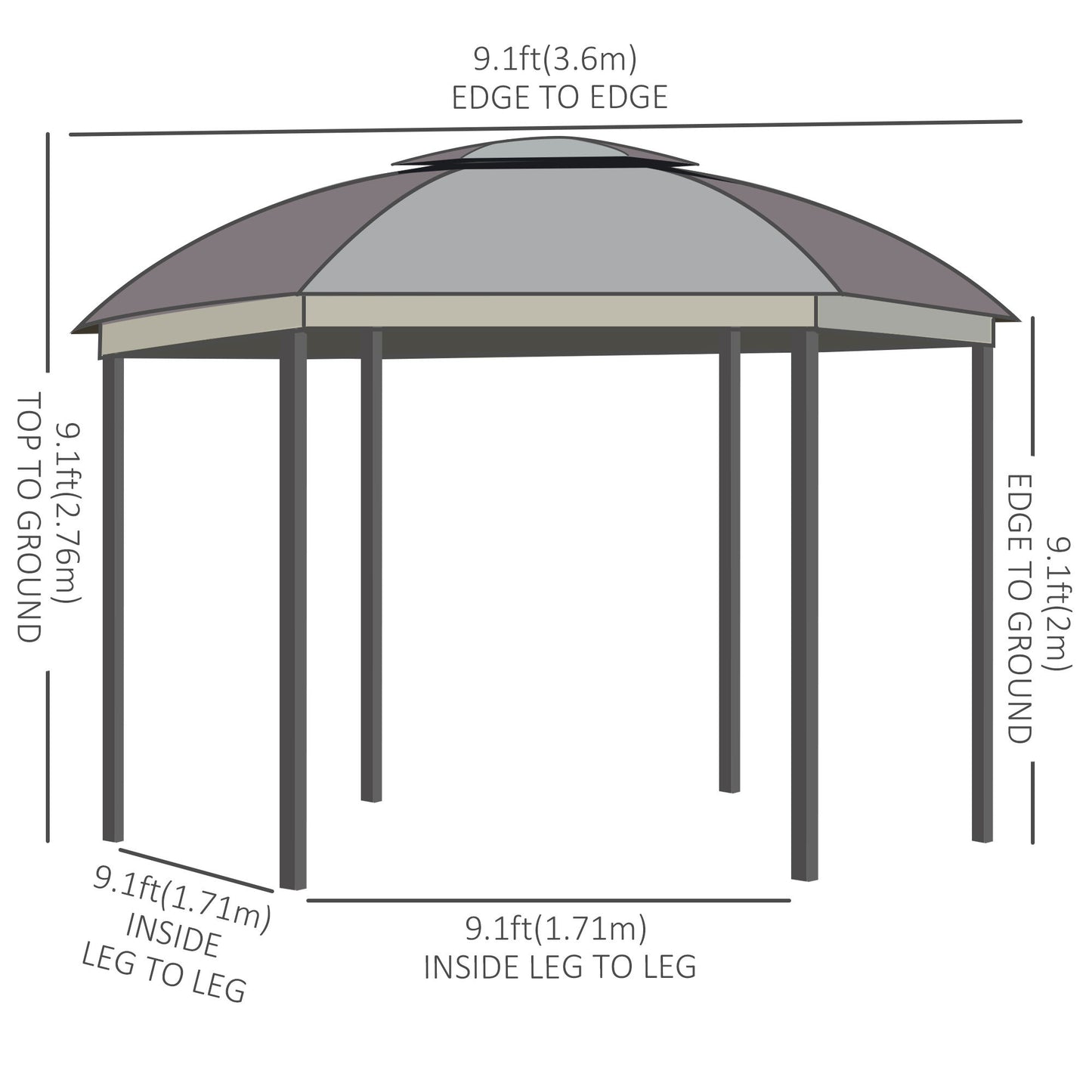 12' x 12' Outdoor Gazebo Canopy, Dome Patio Gazebo Netting Sidewalls and Curtains, Double Vented Roof, Brown