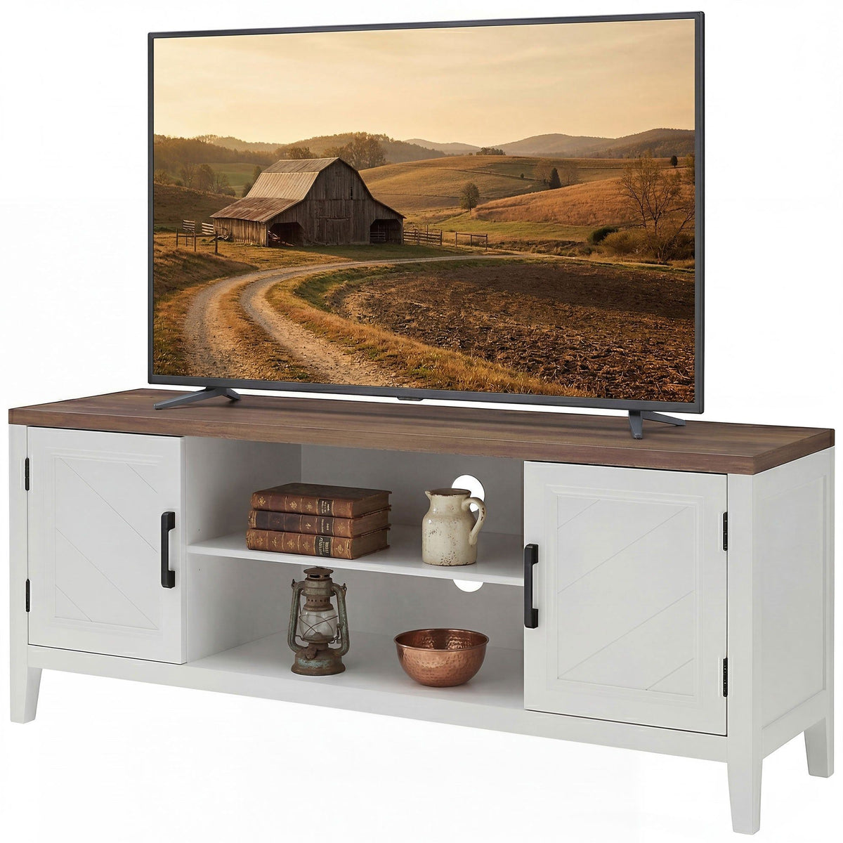 55" TV Stand with 2 Cabinets - White and Brown