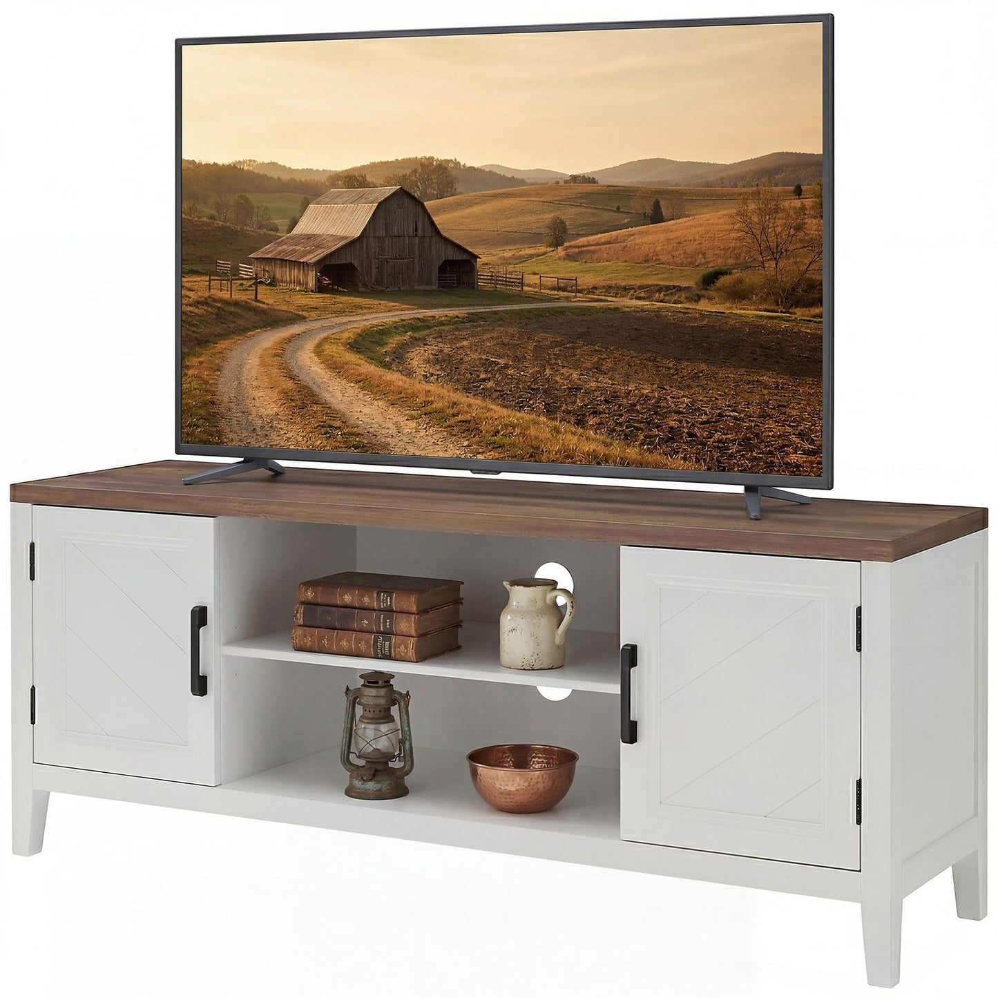 55" TV Stand with 2 Cabinets - White and Brown