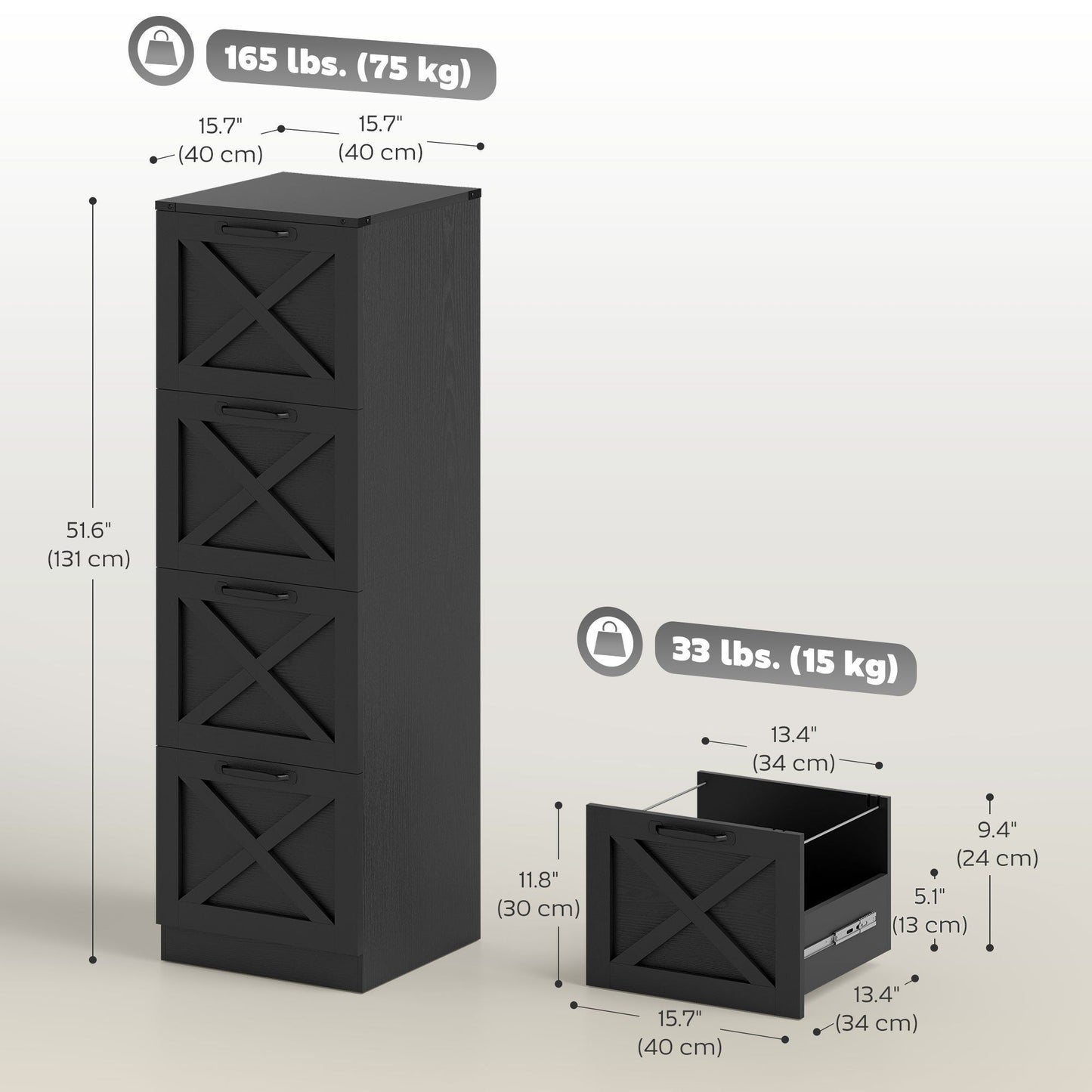 4-Drawer Vertical Filing Cabinet - Black