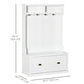 64.5" H Hall Tree with Storage Drawer & Top Shelf, Coat Rack Wooden Entryway Storage Bench Hall Tree Hallway Clothes Bag Coat Rack 4 Hooks, White