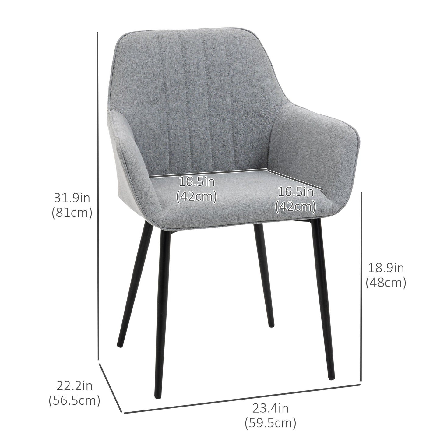 Set of 2 Upholstered Linen Dining Chairs - Light Grey