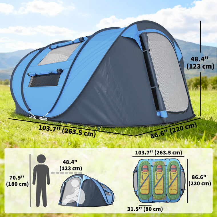 Blue 4-Person Pop-Up Camping Tent with Carry Bag