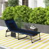 Folding Chaise Lounge w/ 5-level Reclining Back, Outdoor Tanning Chair Lounge Chair w/ Padded Seat, Side Pocket, Headrest, Carry Strap, for Beach, Yard, Patio, Blue