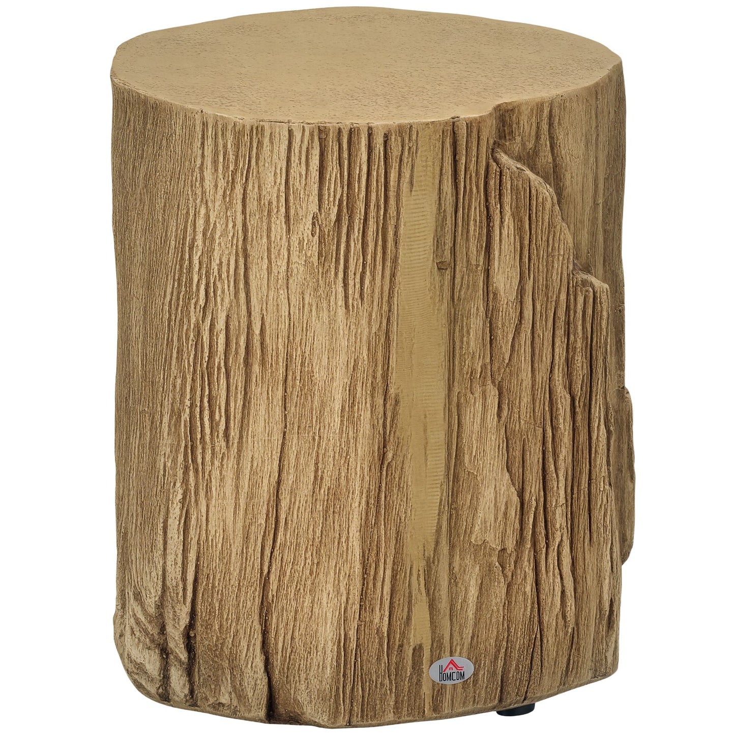 Concrete Finish Side Table, Lightweight Accent Table, 17" Patio Tree Stump End Table with 4 Adjustable Feet for Indoor, Outdoor, Natural Brown